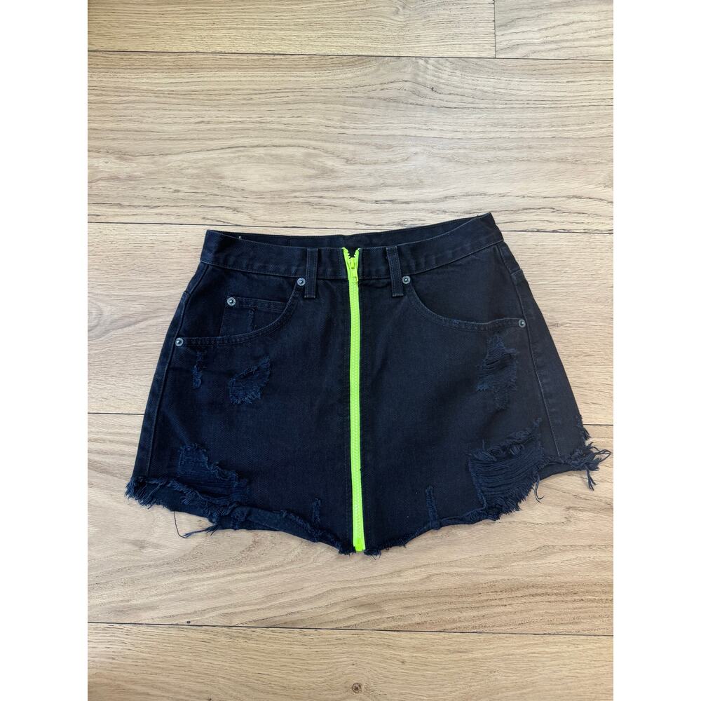 Carmar Black Neon Beatrice Denim Zip Distressed Zippered Skirt, Size 28